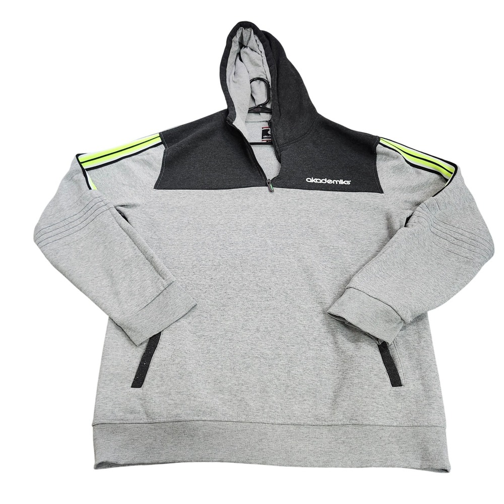 Akademiks Hoodie Mens 3XL Quarter-Zip Gray Black Neon Yellow Streetwear EUC